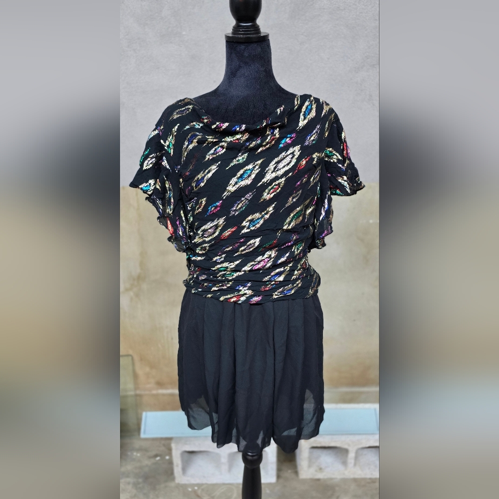 Elegant Black Patterned Mini Dress